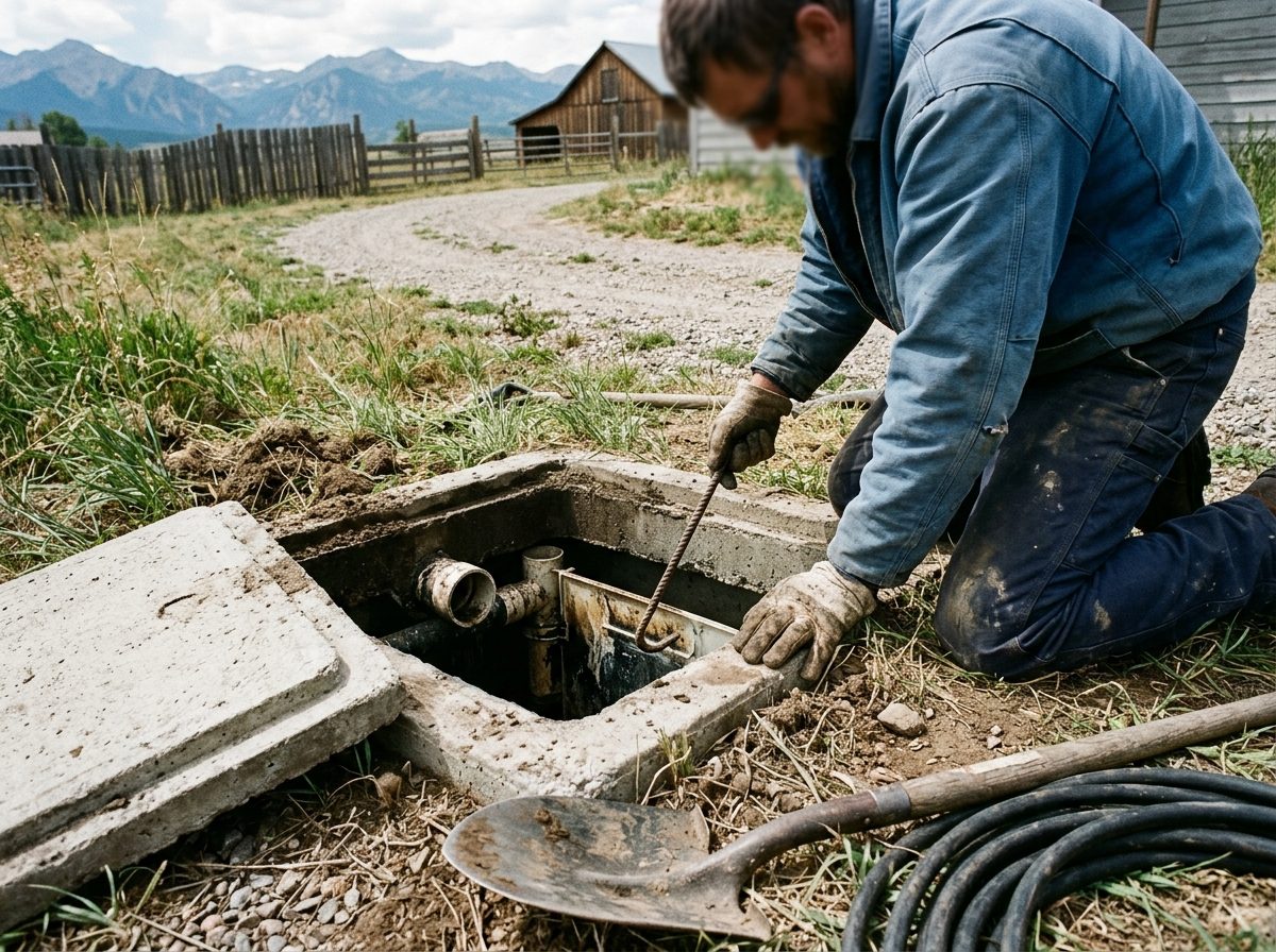 The house-side sewer run to a septic tank — Yoder, Colorado