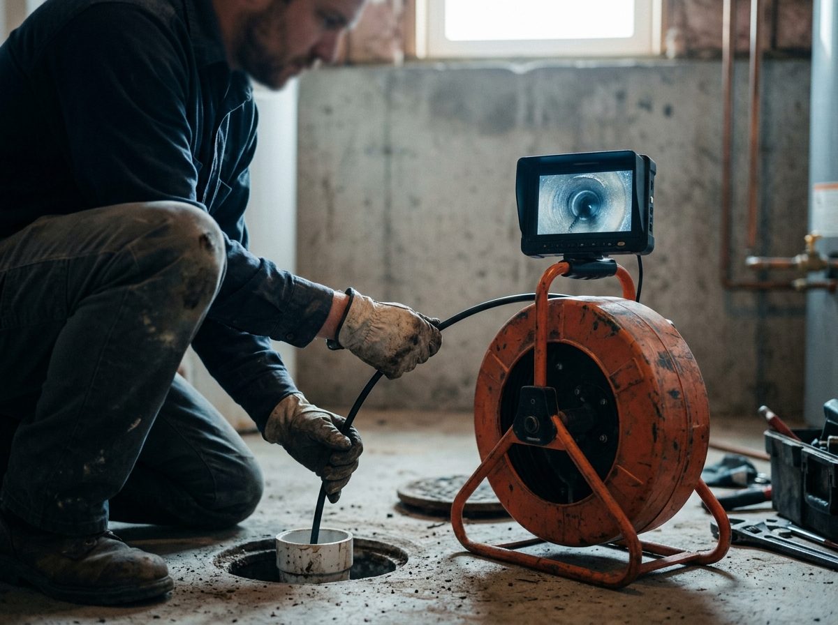A sewer inspection camera reel fed into a cleanout — Lyons, Colorado