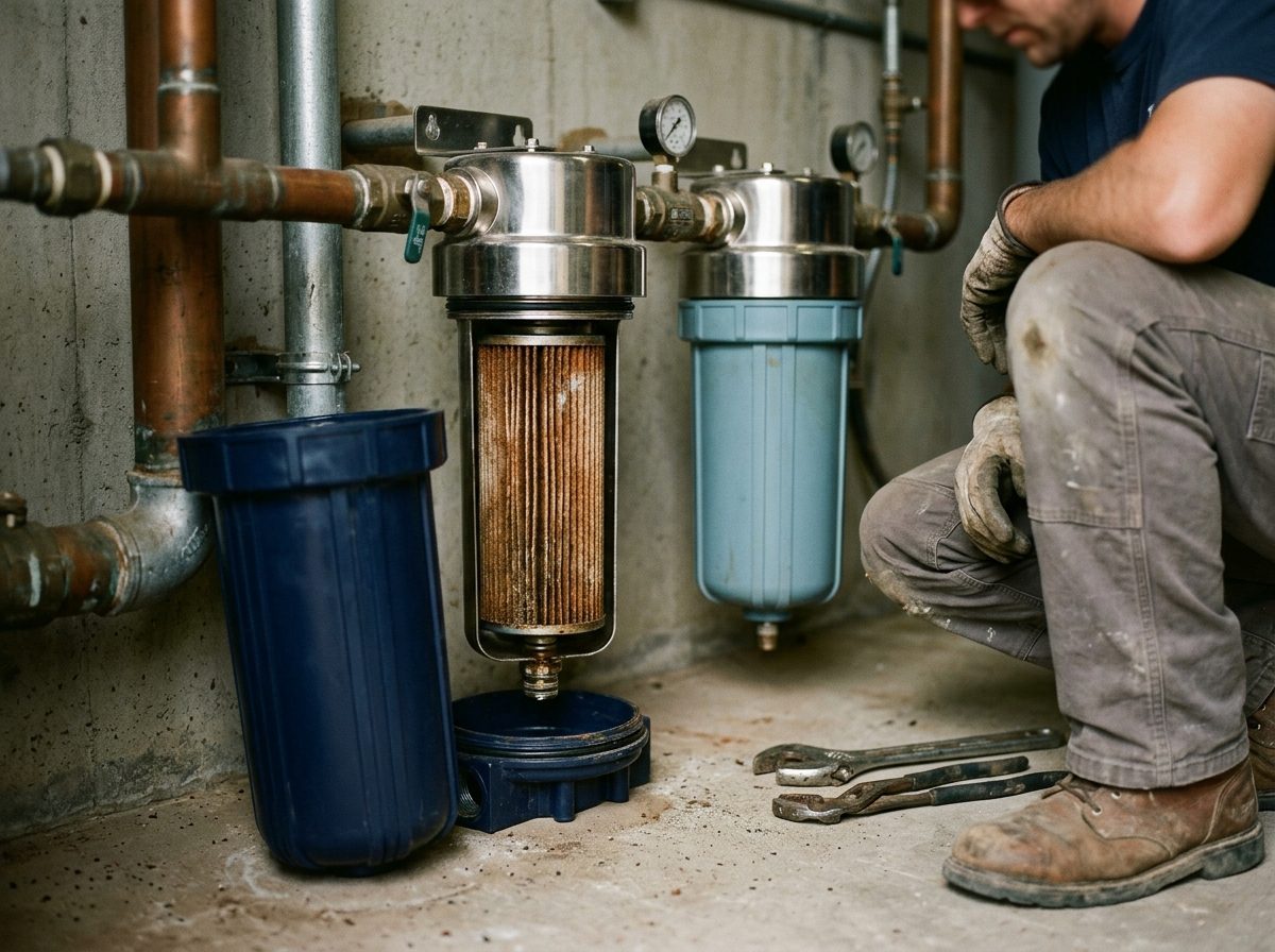 A whole-house filter housing on the incoming main — Merino, Colorado
